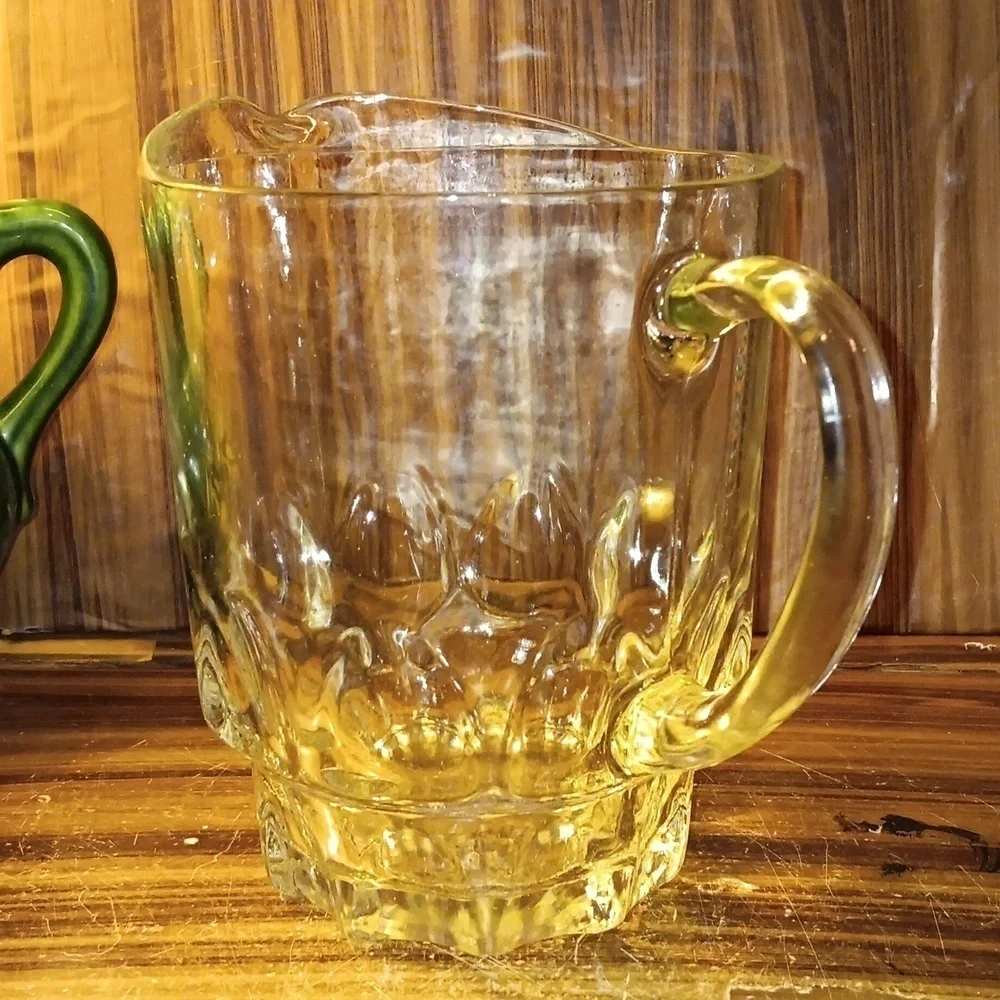 Vintage mcm farmhouse clear glass beer pitcher Hazel Atlas